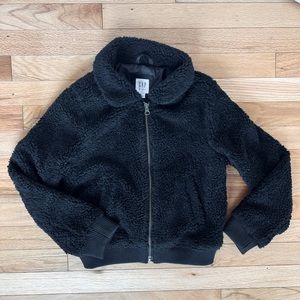Gaps Kids Girls black Sherpa zip up bomber jacket size M